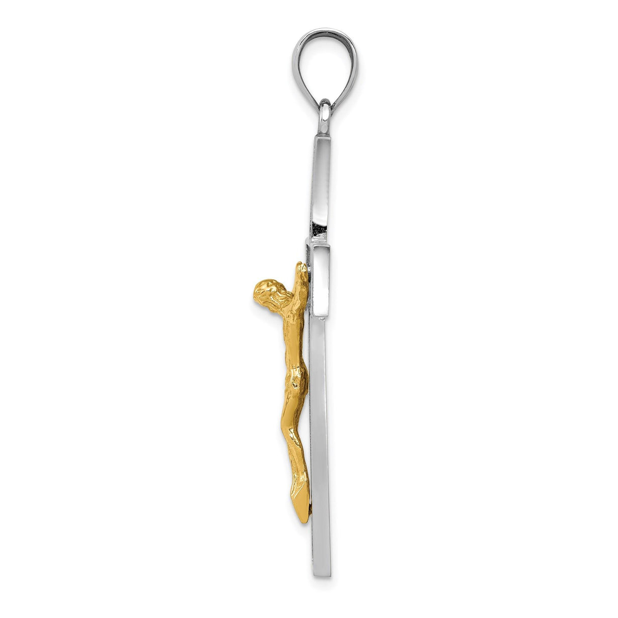 14k Two-Tone Gold Crucifix Pendant with Detailed Latin Cross Design for Men and Women