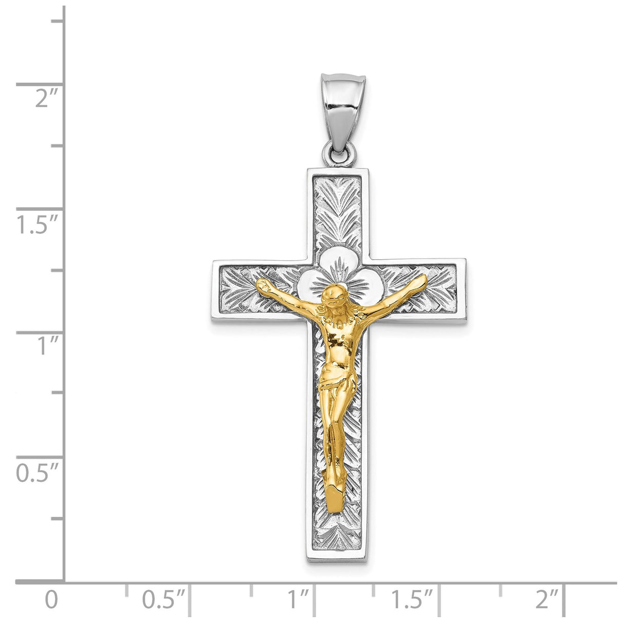 14k Two-Tone Gold Crucifix Pendant with Detailed Latin Cross Design for Men and Women