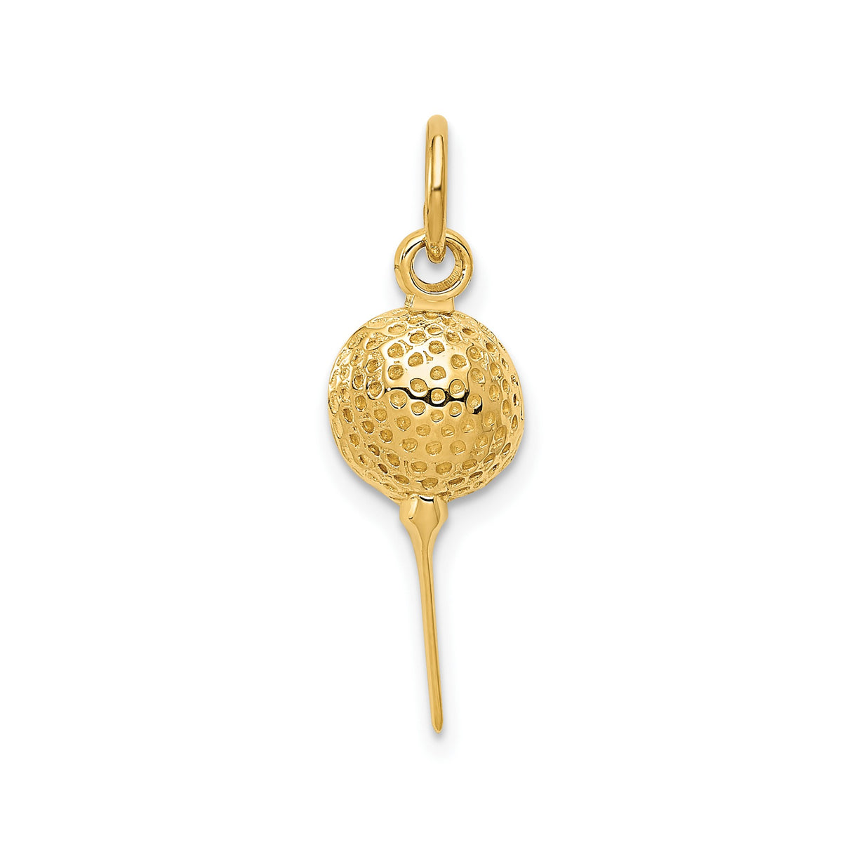 14k Yellow Gold Golf Ball on Tee Pendant, Realistic Sports Charm for Golfers