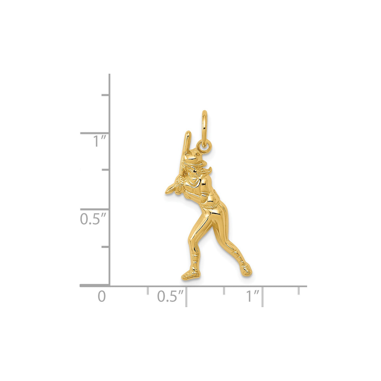 14k Yellow Gold Softball Player Pendant with Female Athlete in Batting Stance