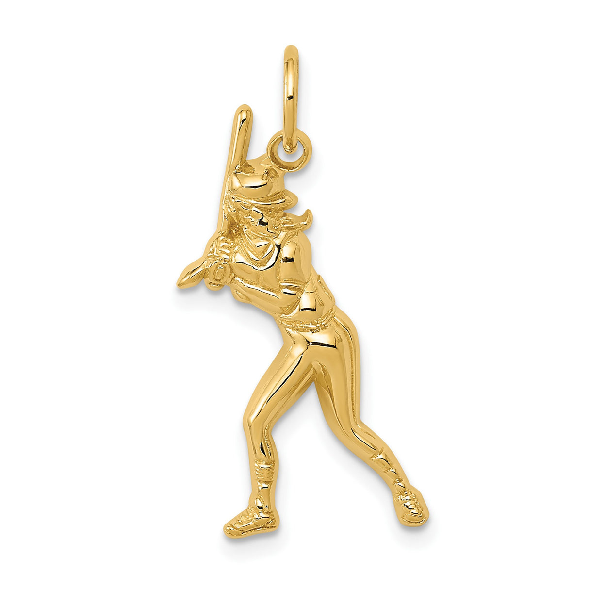 14k Yellow Gold Softball Player Pendant with Female Athlete in Batting Stance