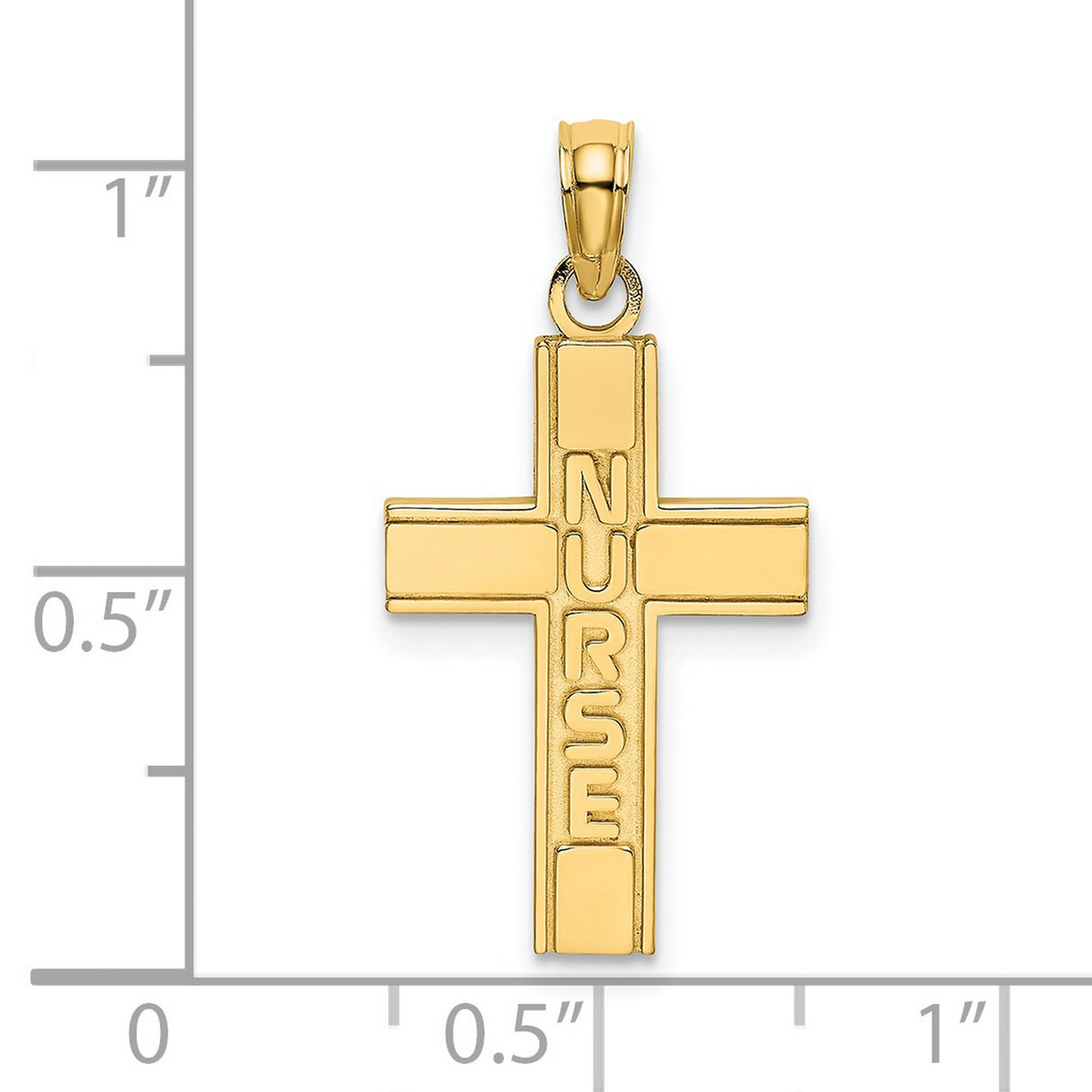 Nurse Word On Polished Latin Cross Charm Pendant in Real 14k Yellow Gold