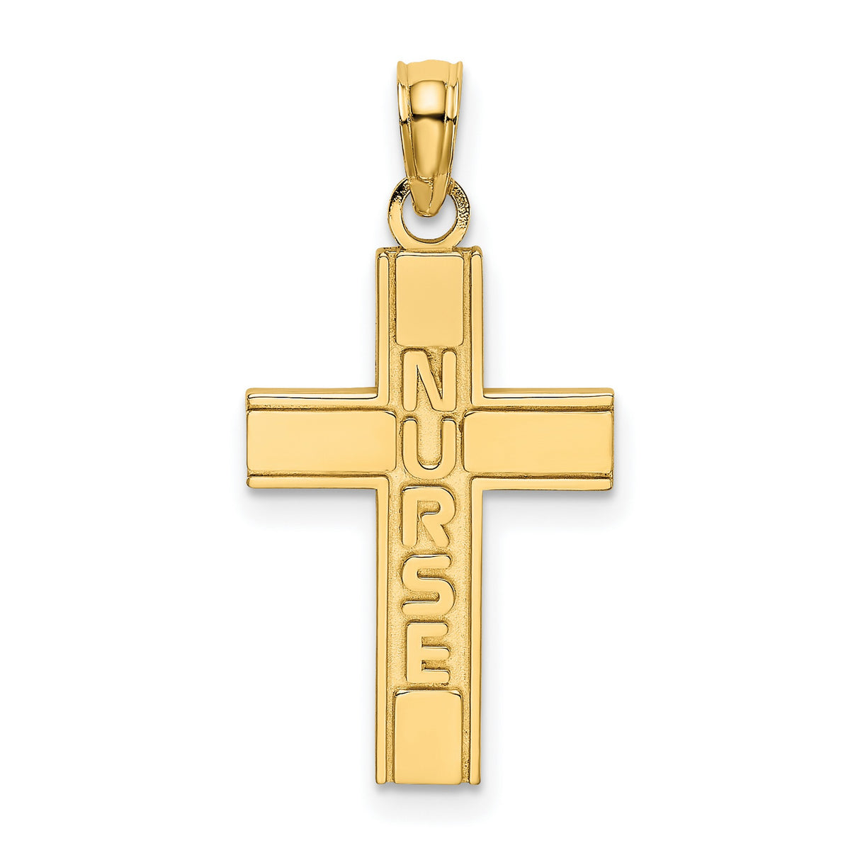 Nurse Word On Polished Latin Cross Charm Pendant in Real 14k Yellow Gold