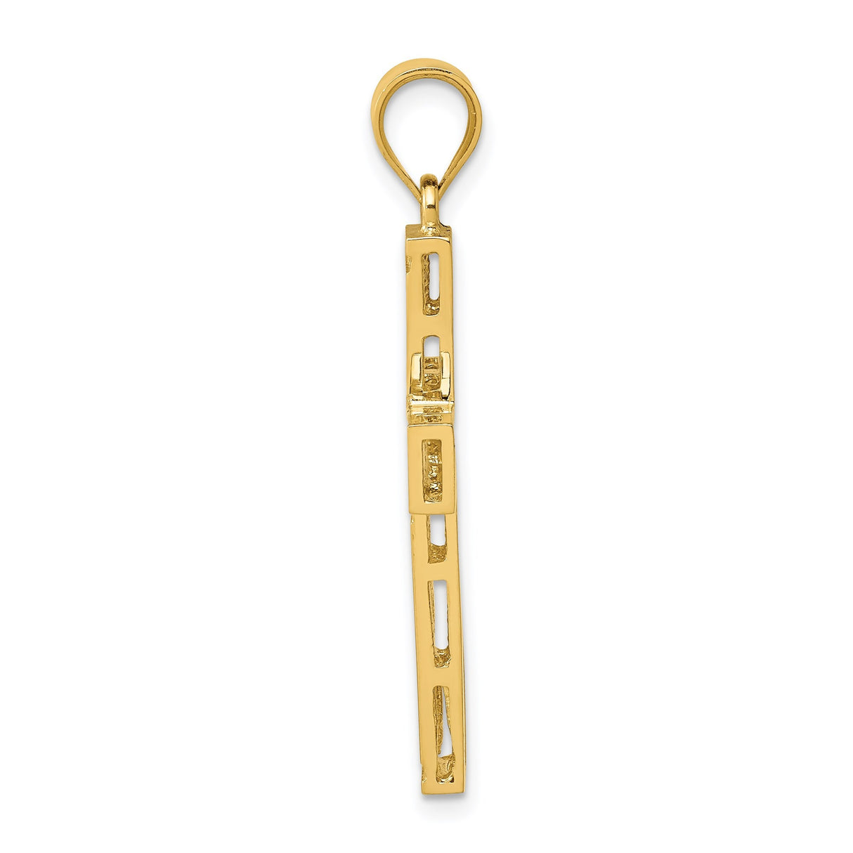 14k Yellow Gold Cross Pendant with Greek Key Design and Polished Textured Finish