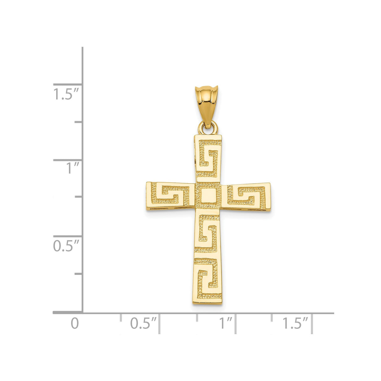 14k Yellow Gold Cross Pendant with Greek Key Design and Polished Textured Finish