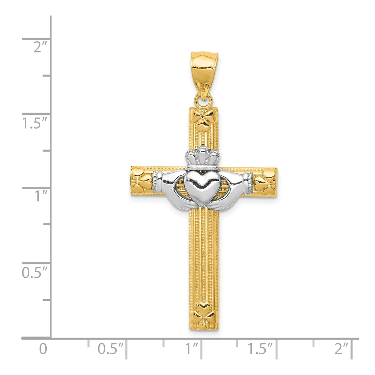 14k Two-Tone Gold Cross Pendant, Polished Celtic Design with Latin Cross Symbol