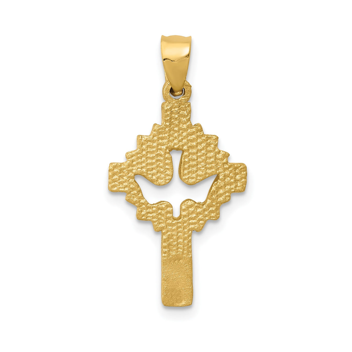 14k Yellow Gold Cross Pendant with Dove Motif and Light Burst Design for Men and Women