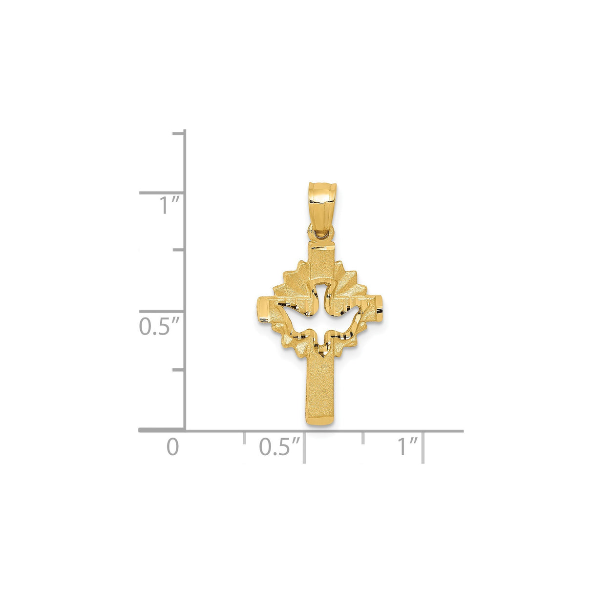 14k Yellow Gold Cross Pendant with Dove Motif and Light Burst Design for Men and Women