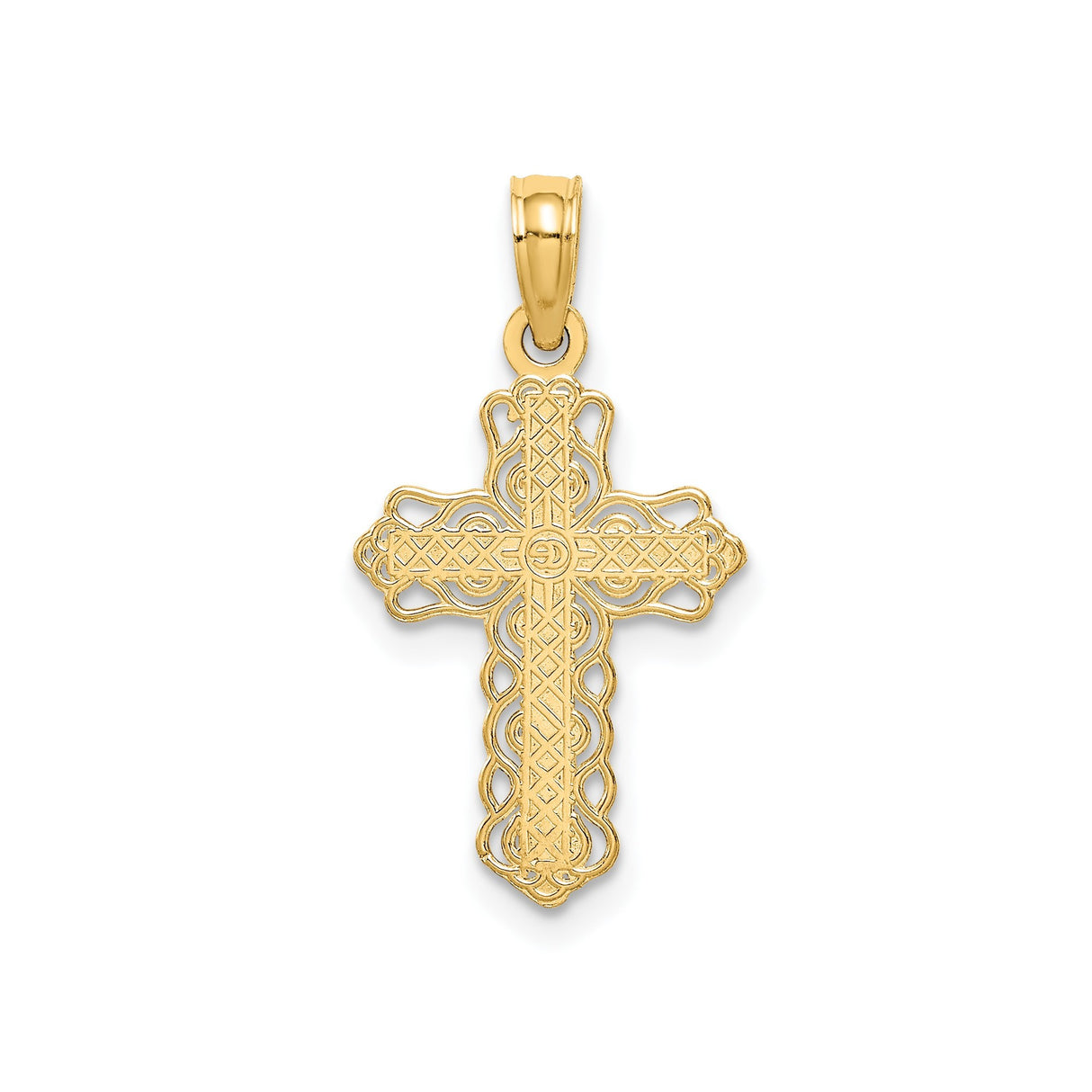 14k Yellow Gold Budded Cross Pendant, Filigree Design Religious Jewelry for Men and Women
