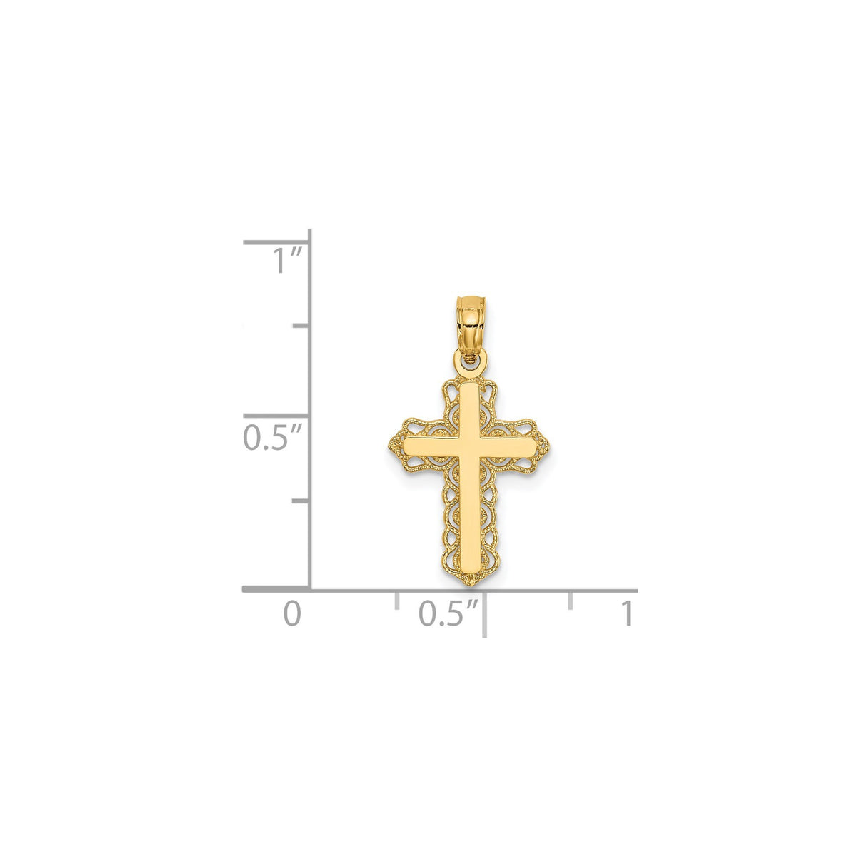 14k Yellow Gold Budded Cross Pendant, Filigree Design Religious Jewelry for Men and Women
