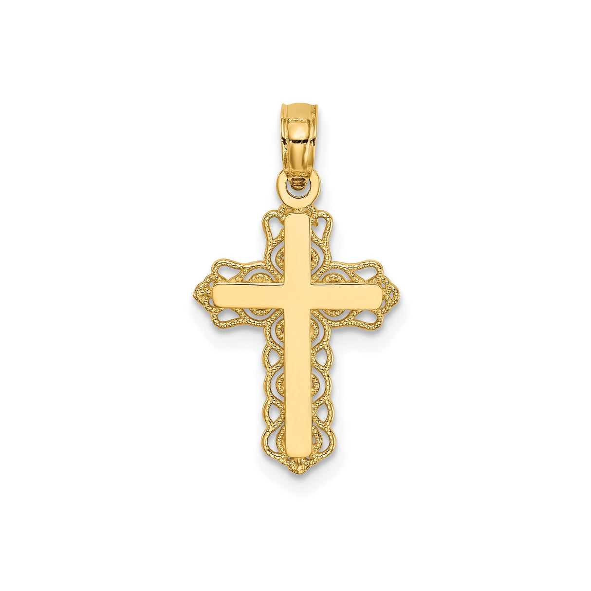 14k Yellow Gold Budded Cross Pendant, Filigree Design Religious Jewelry for Men and Women