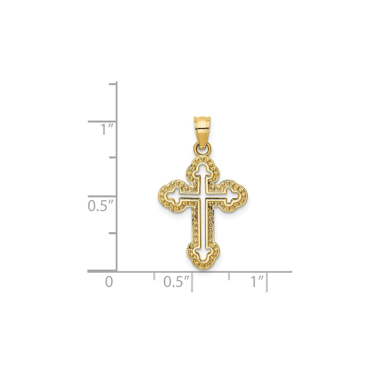 14k Yellow Gold Cross Pendant with Budded Floral Edge Openwork Design for Men and Women