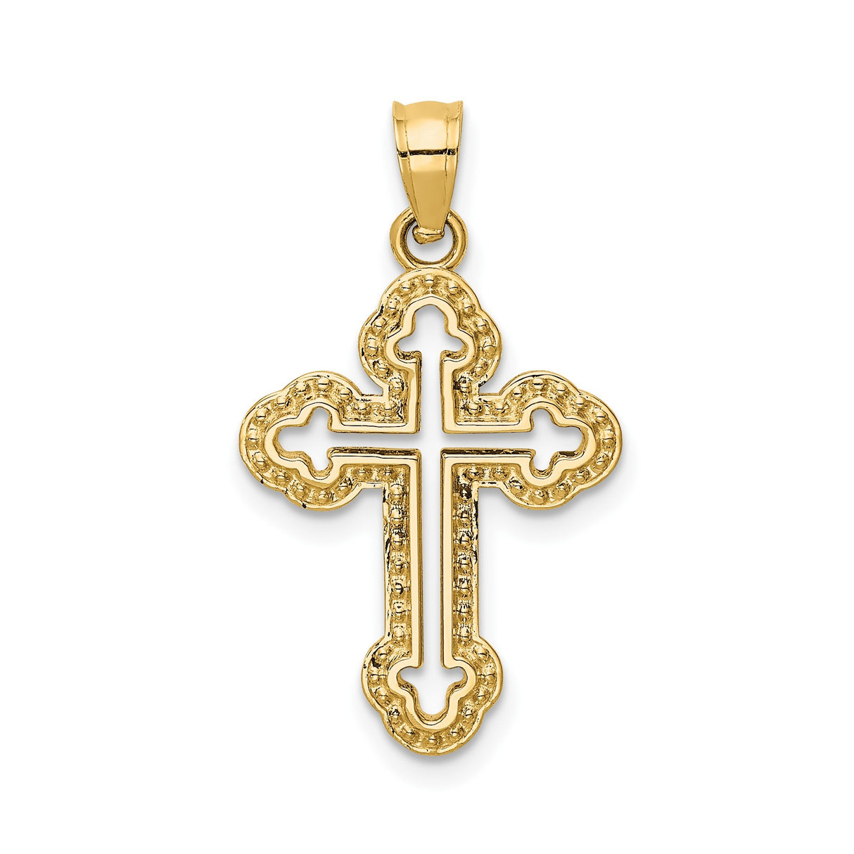 14k Yellow Gold Cross Pendant with Budded Floral Edge Openwork Design for Men and Women