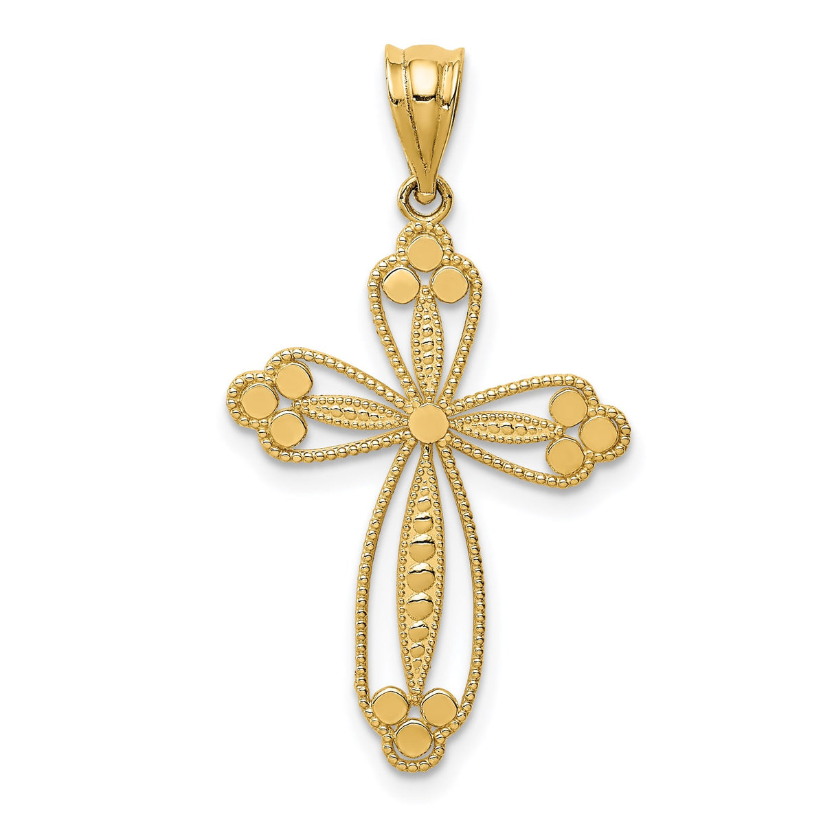 14k Yellow Gold Budded Cross Pendant with Openwork Design, Vintage Religious Style