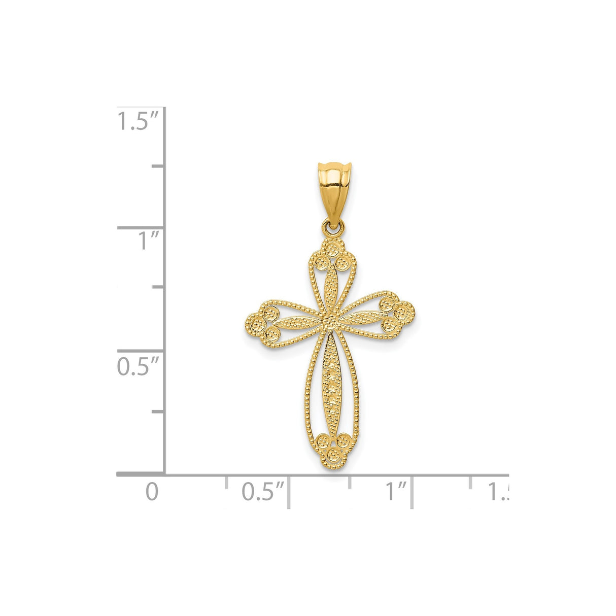 14k Yellow Gold Budded Cross Pendant with Openwork Design, Vintage Religious Style