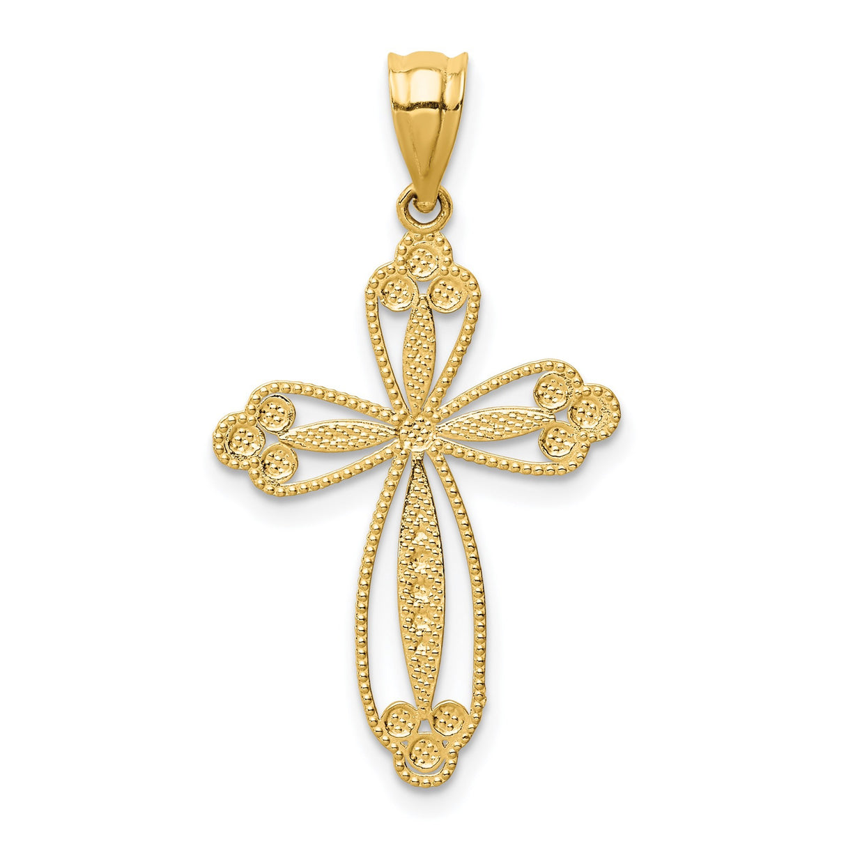 14k Yellow Gold Budded Cross Pendant with Openwork Design, Vintage Religious Style