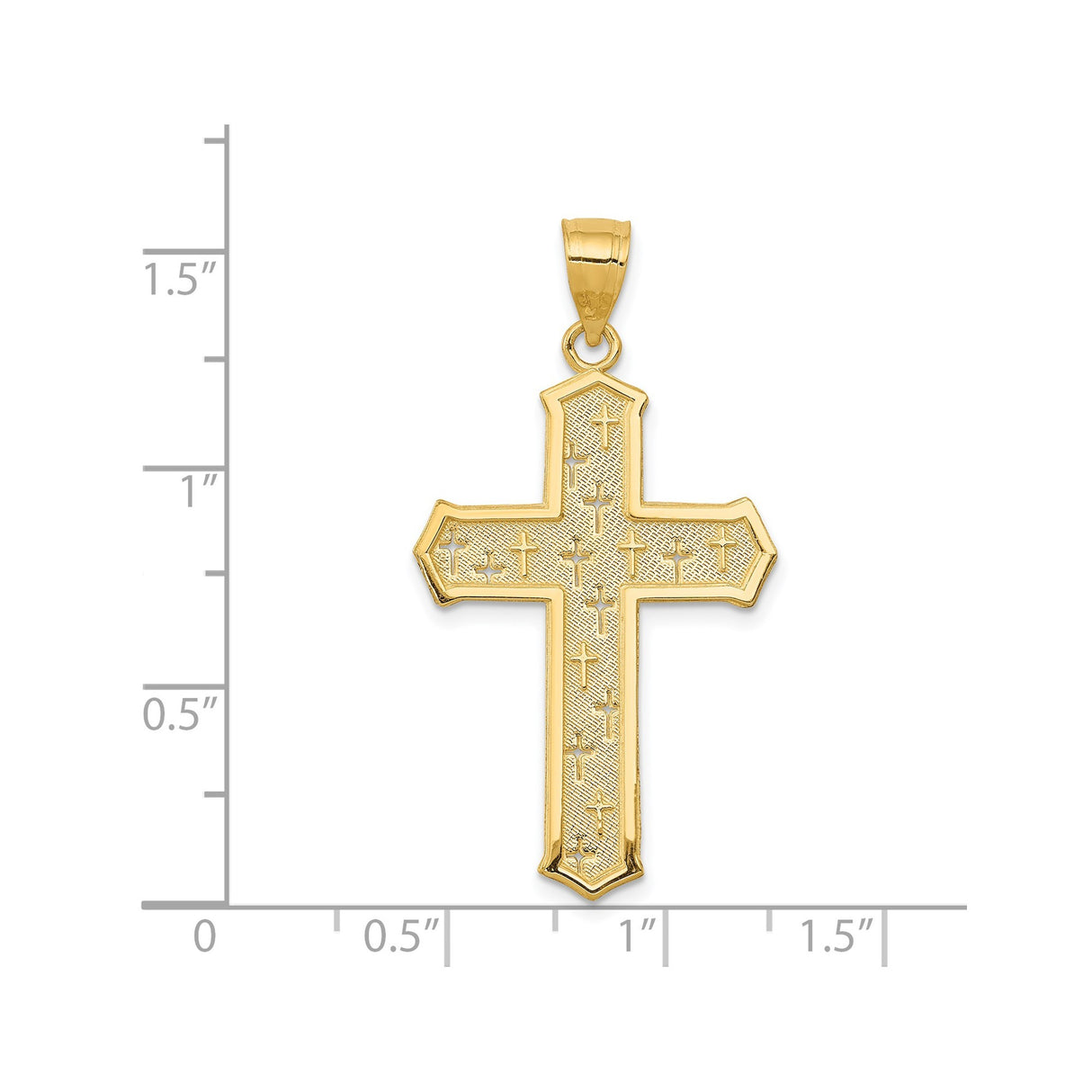 14k Yellow Gold Cross Pendant with Beveled Edge and Sandblasted Flared Design for Men and Women