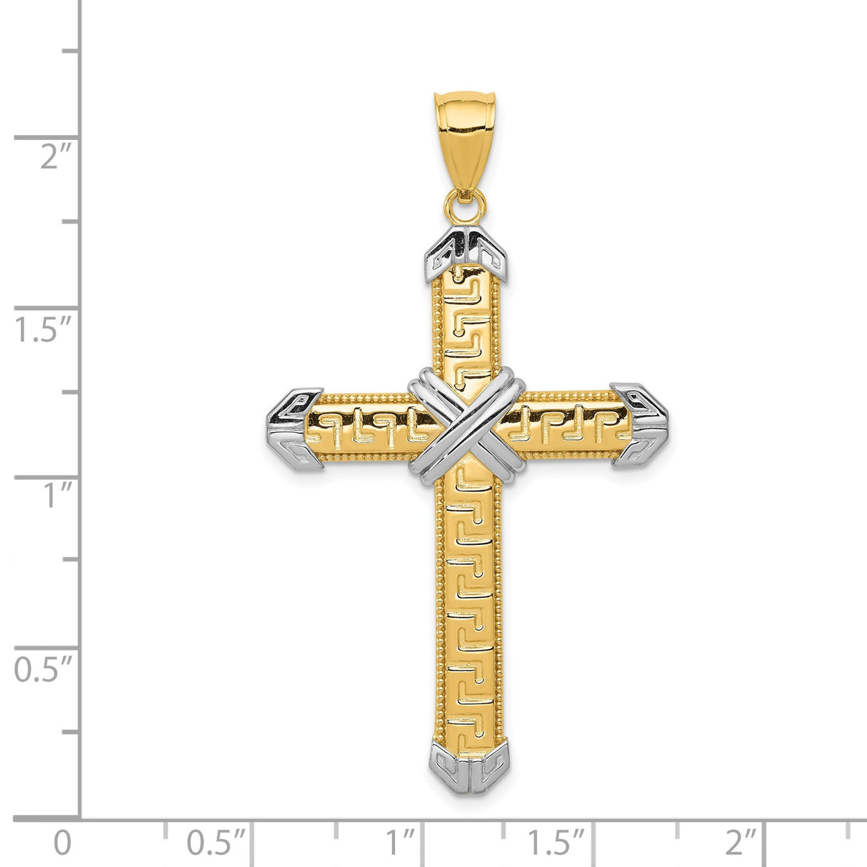 14k Multi-Tone Gold Latin Cross Pendant with Textured Rhodium Accents