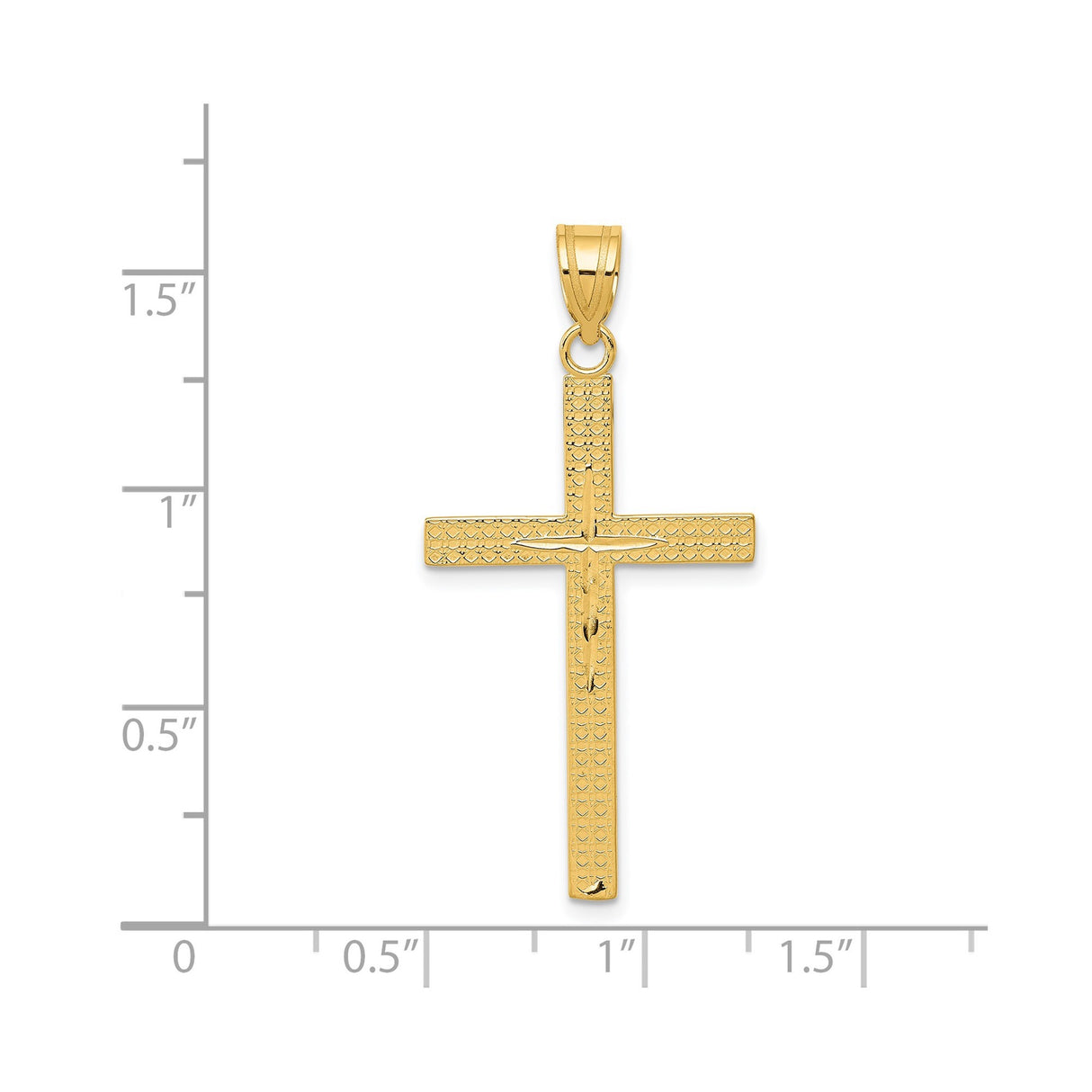 14k Yellow Gold Latin Cross Pendant with Textured Finish and Christ Figure