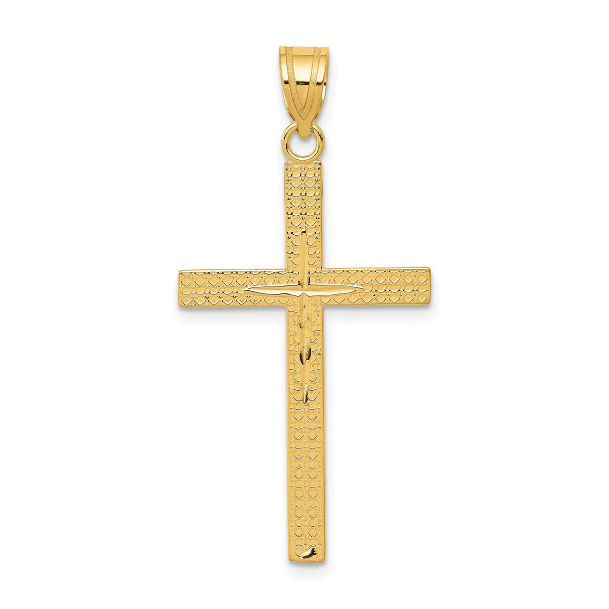 14k Yellow Gold Latin Cross Pendant with Textured Finish and Christ Figure