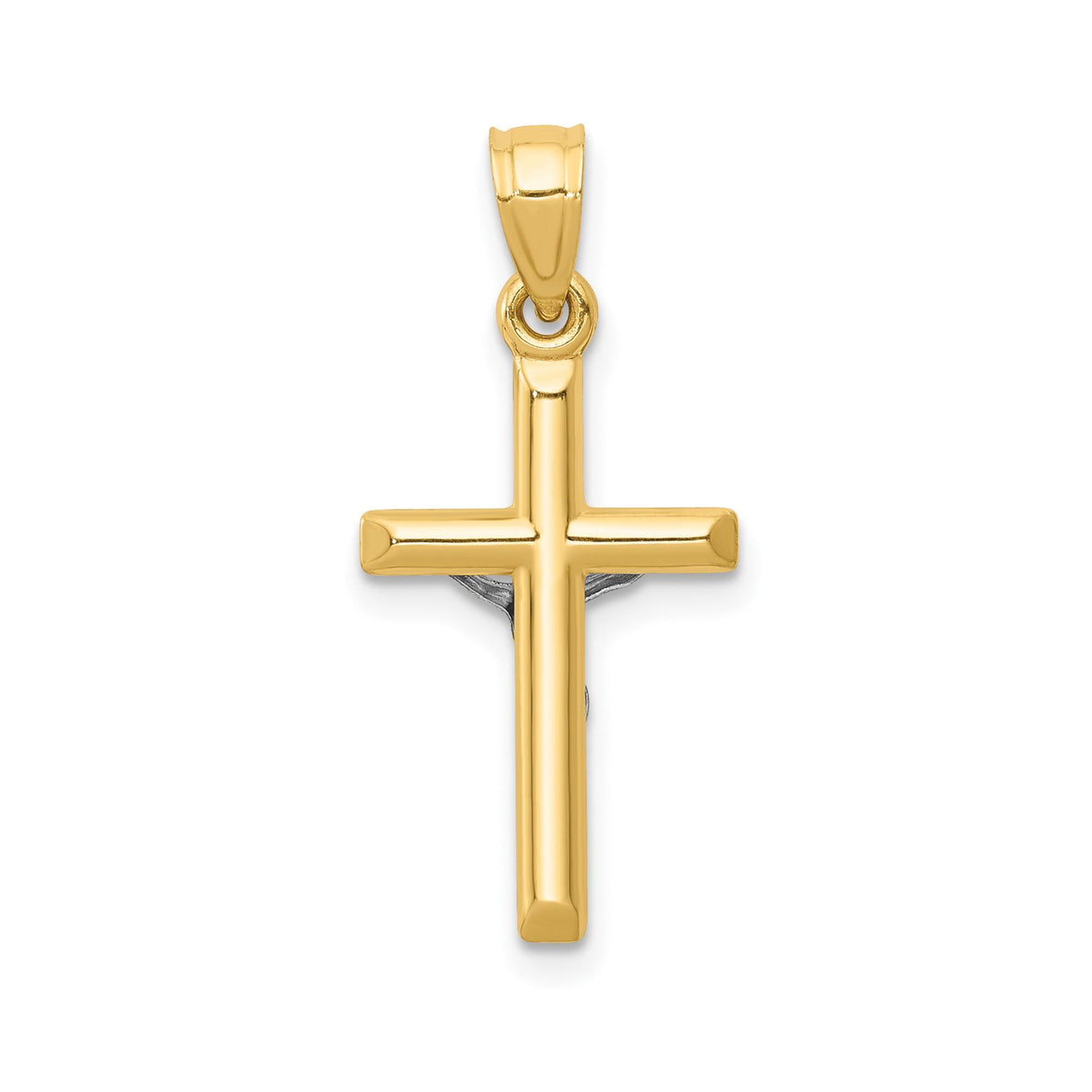 14k Two-Tone Gold Crucifix Cross Pendant, Polished Latin Cross Charm, Religious Style