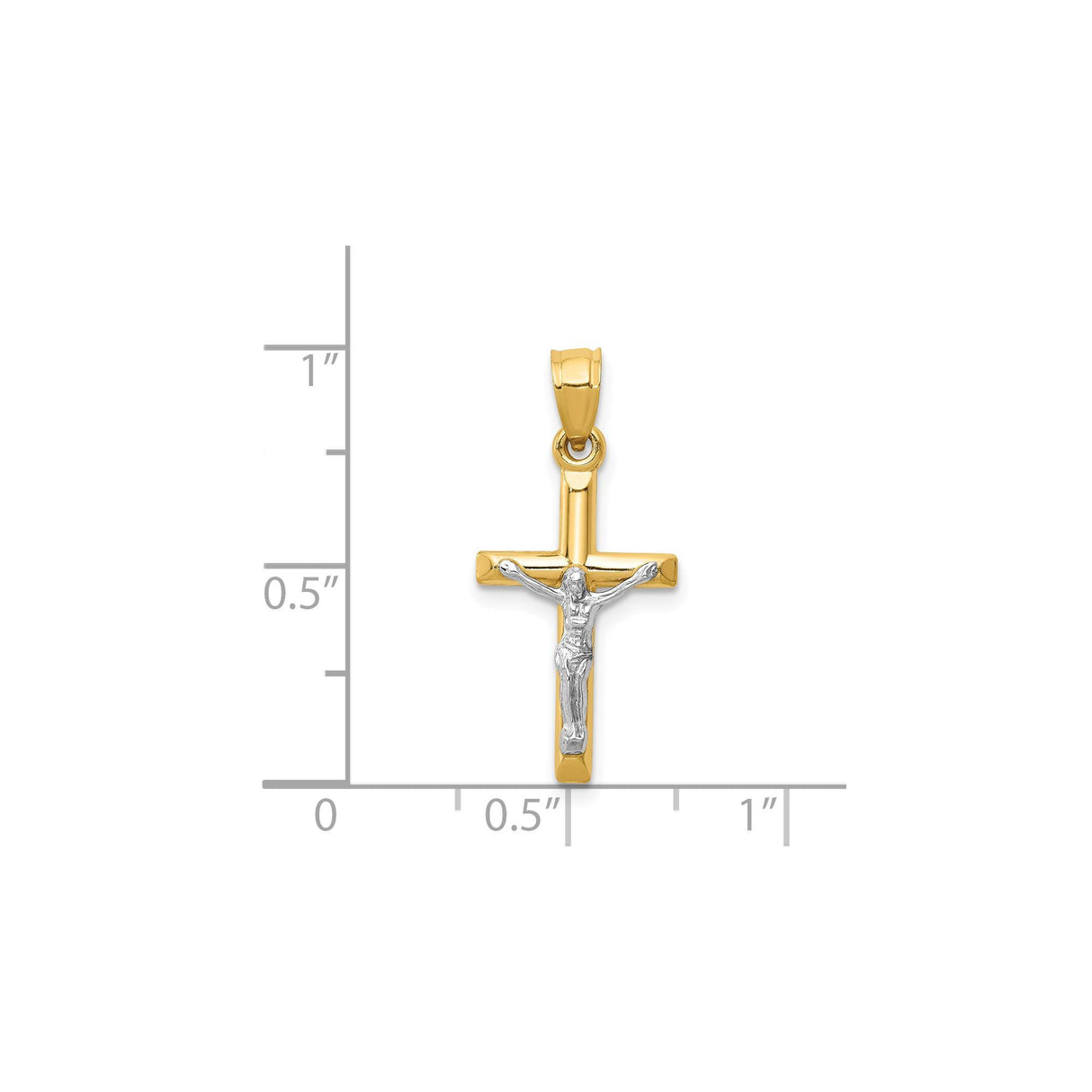 14k Two-Tone Gold Crucifix Cross Pendant, Polished Latin Cross Charm, Religious Style