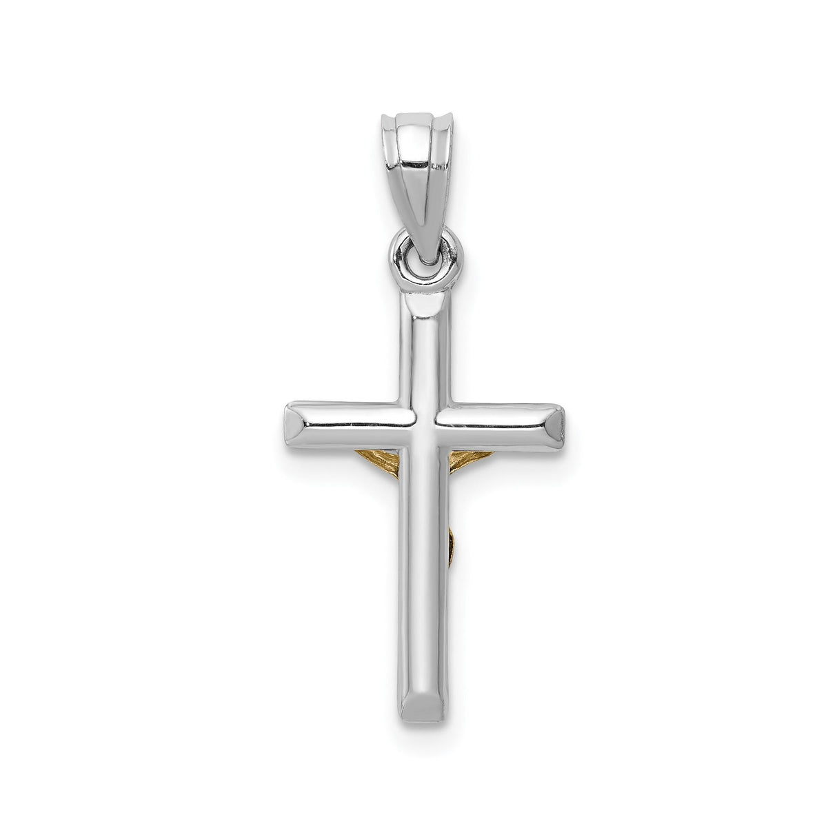 14k Two-Tone Gold Crucifix Pendant Featuring Jesus on the Cross Religious Charm