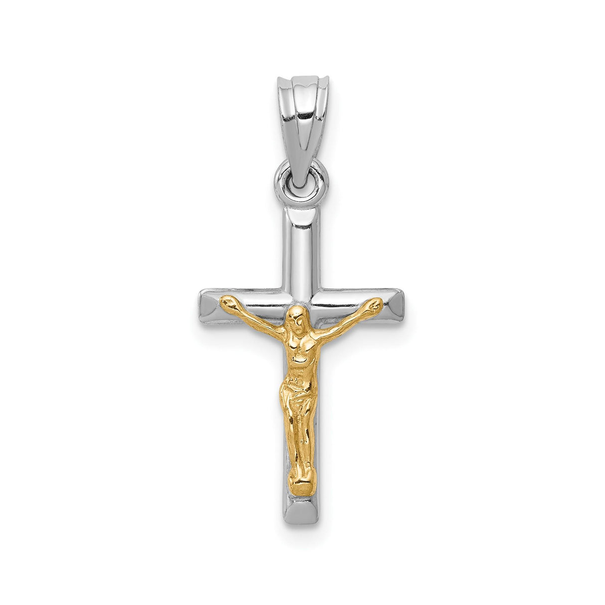 14k Two-Tone Gold Crucifix Pendant Featuring Jesus on the Cross Religious Charm