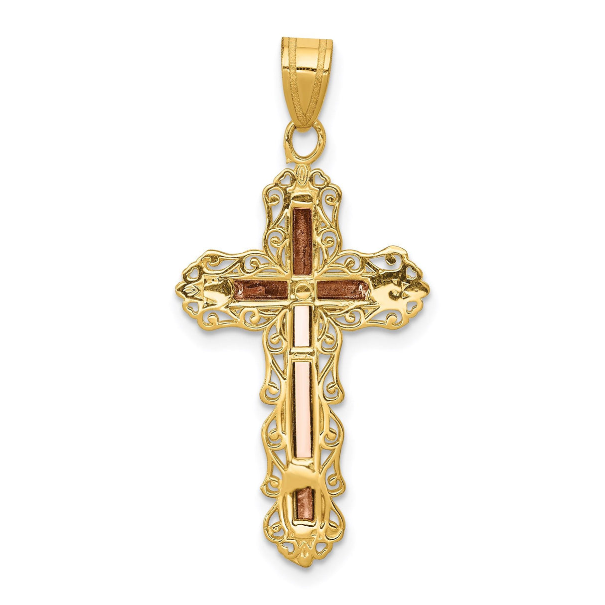 14k Tri-Color Gold Crucifix Pendant with Jesus Cross Design Religious Charm