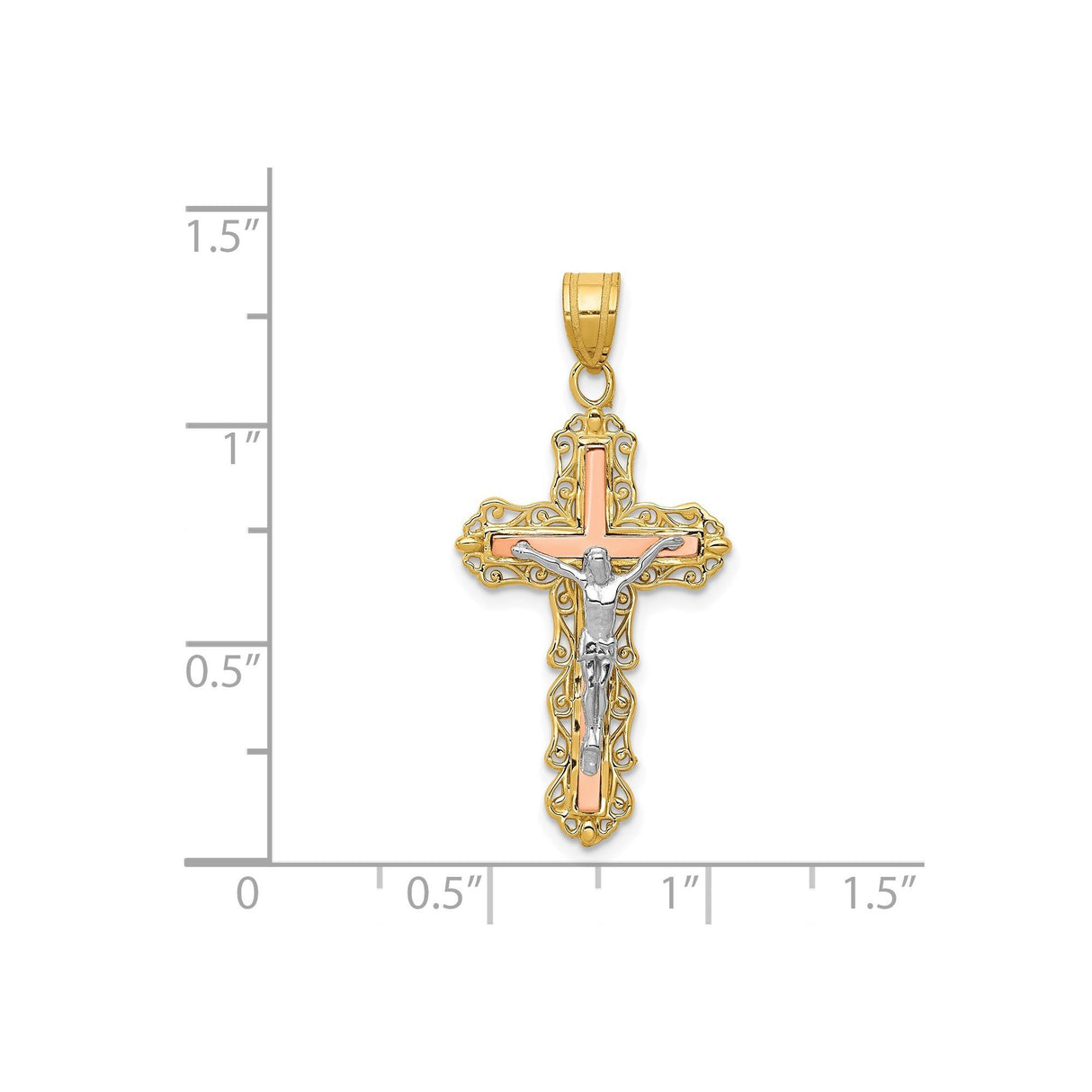 14k Tri-Color Gold Crucifix Pendant with Jesus Cross Design Religious Charm