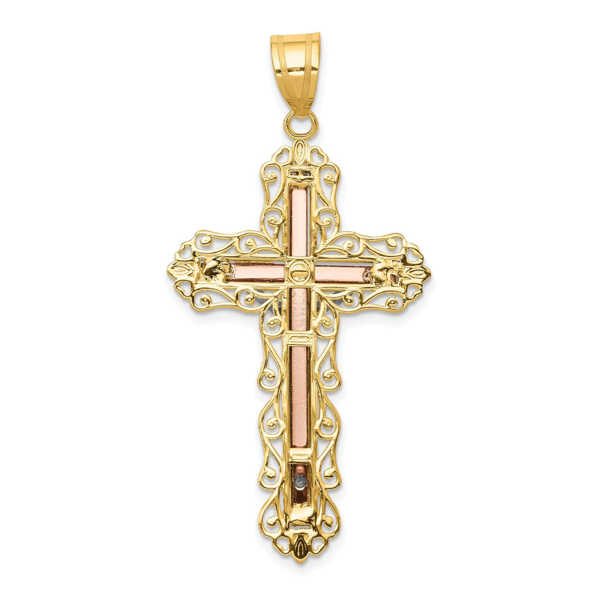 14k Tri-Tone Gold Crucifix Cross Pendant with Detailed Jesus Figure for Men and Women