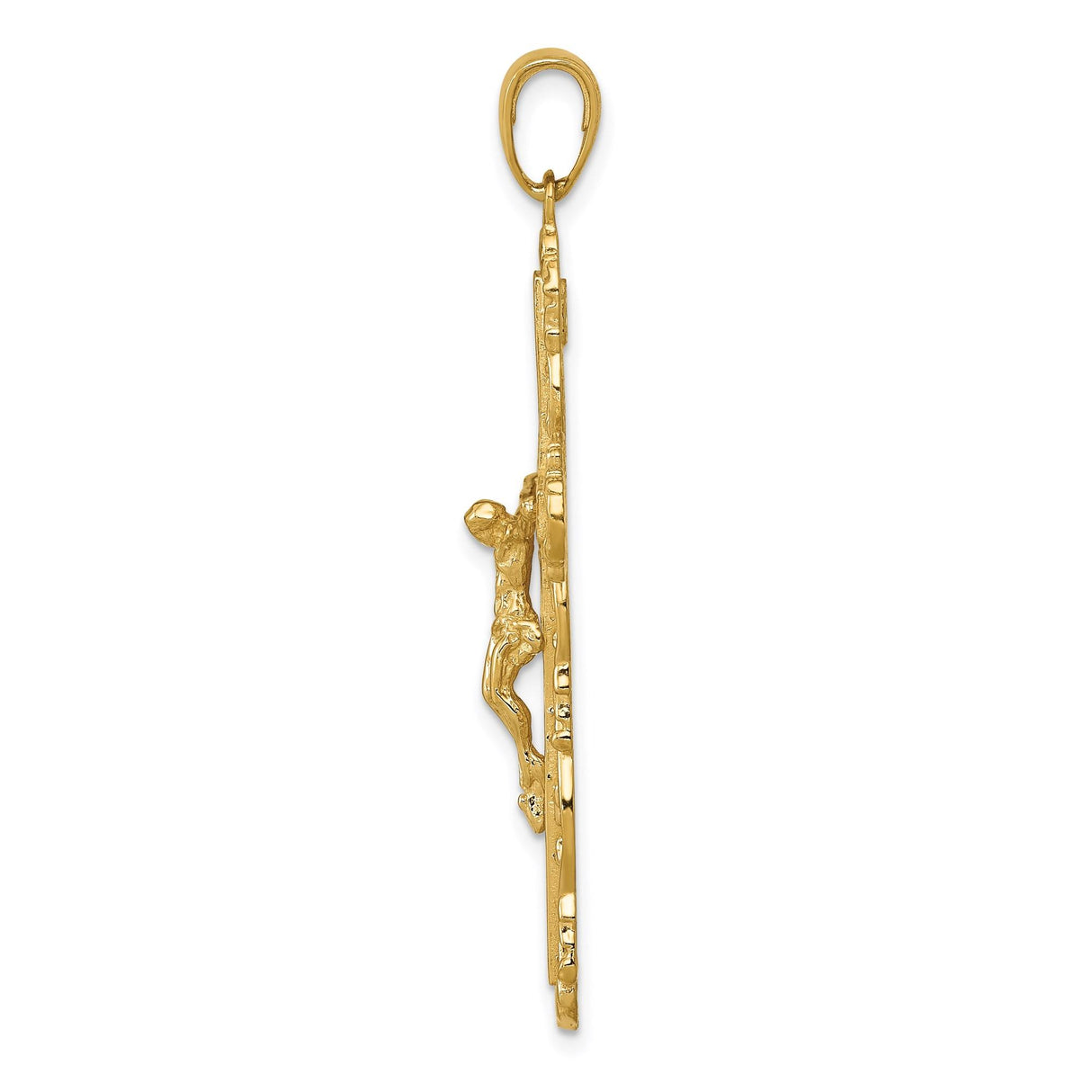 14k Yellow Gold Crucifix Pendant with INRI Cross and Fleur de Lis Design for Men and Women