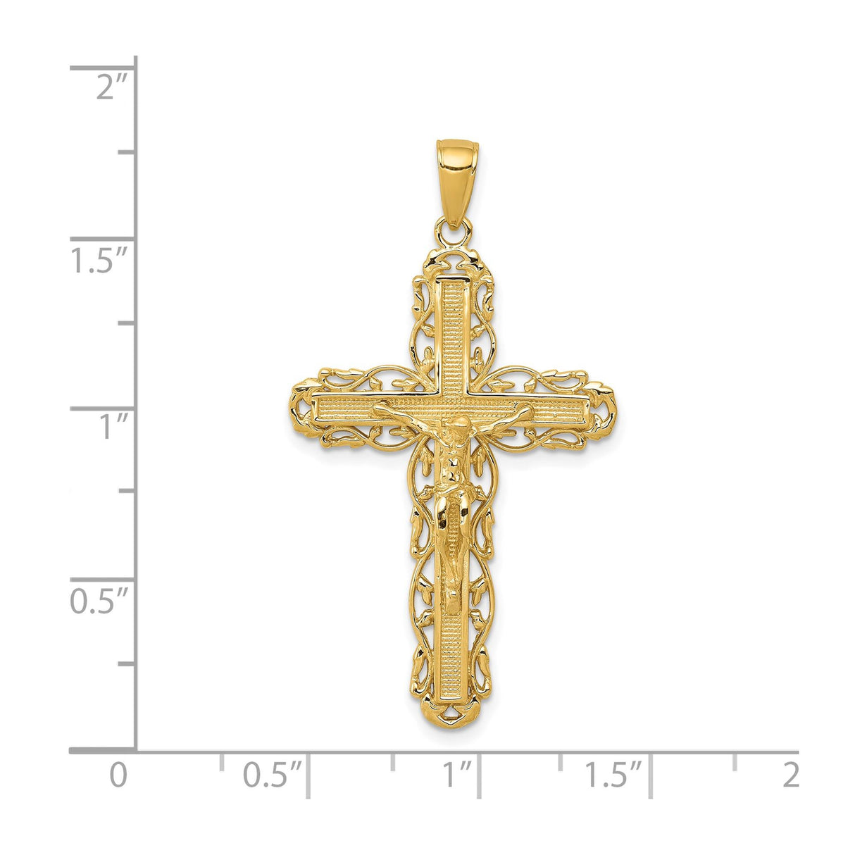 14k Yellow Gold Crucifix Pendant with INRI Cross and Fleur de Lis Design for Men and Women