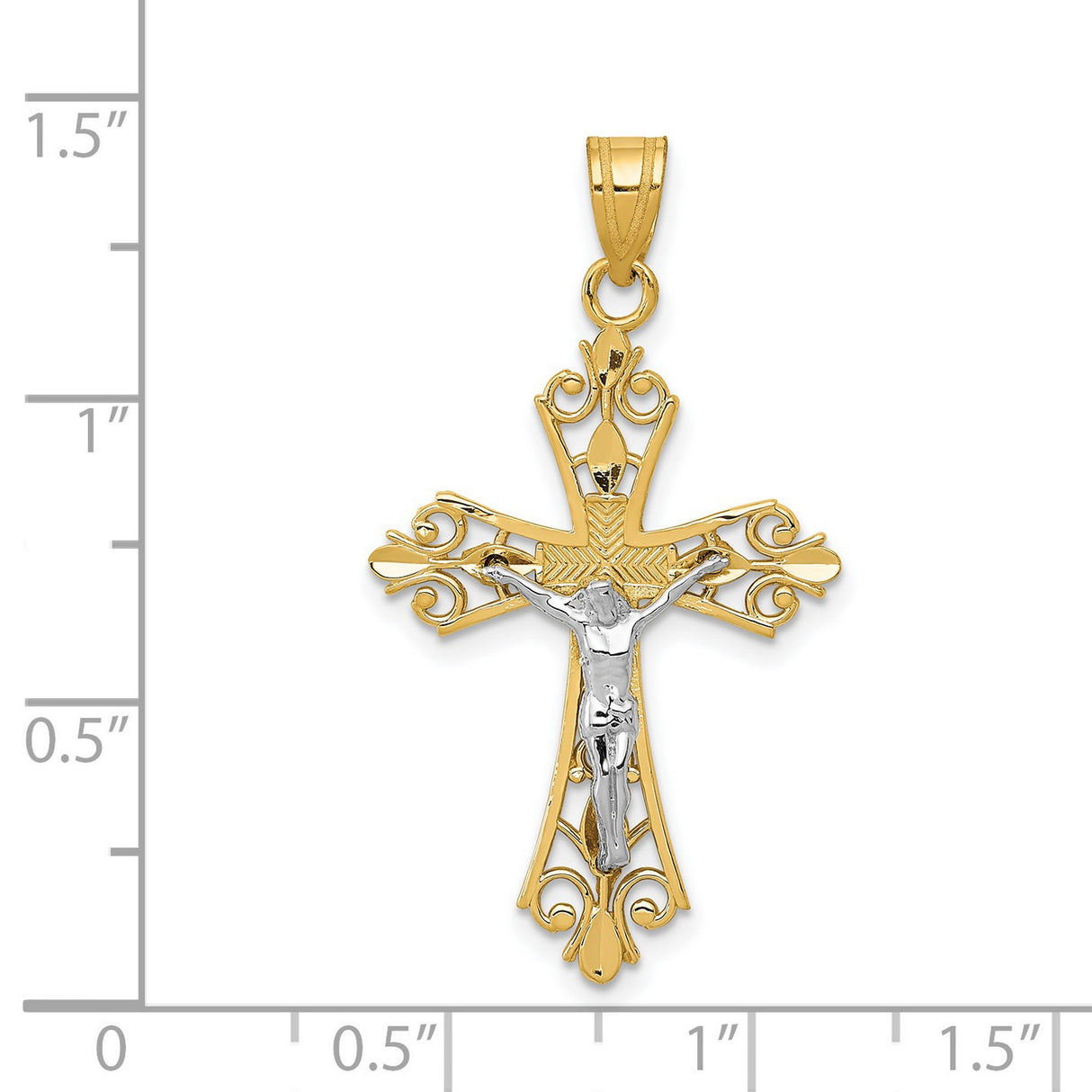 Fleur De Lis Crucifix Charm Pendant in Real 14k Multi-Tone Gold
