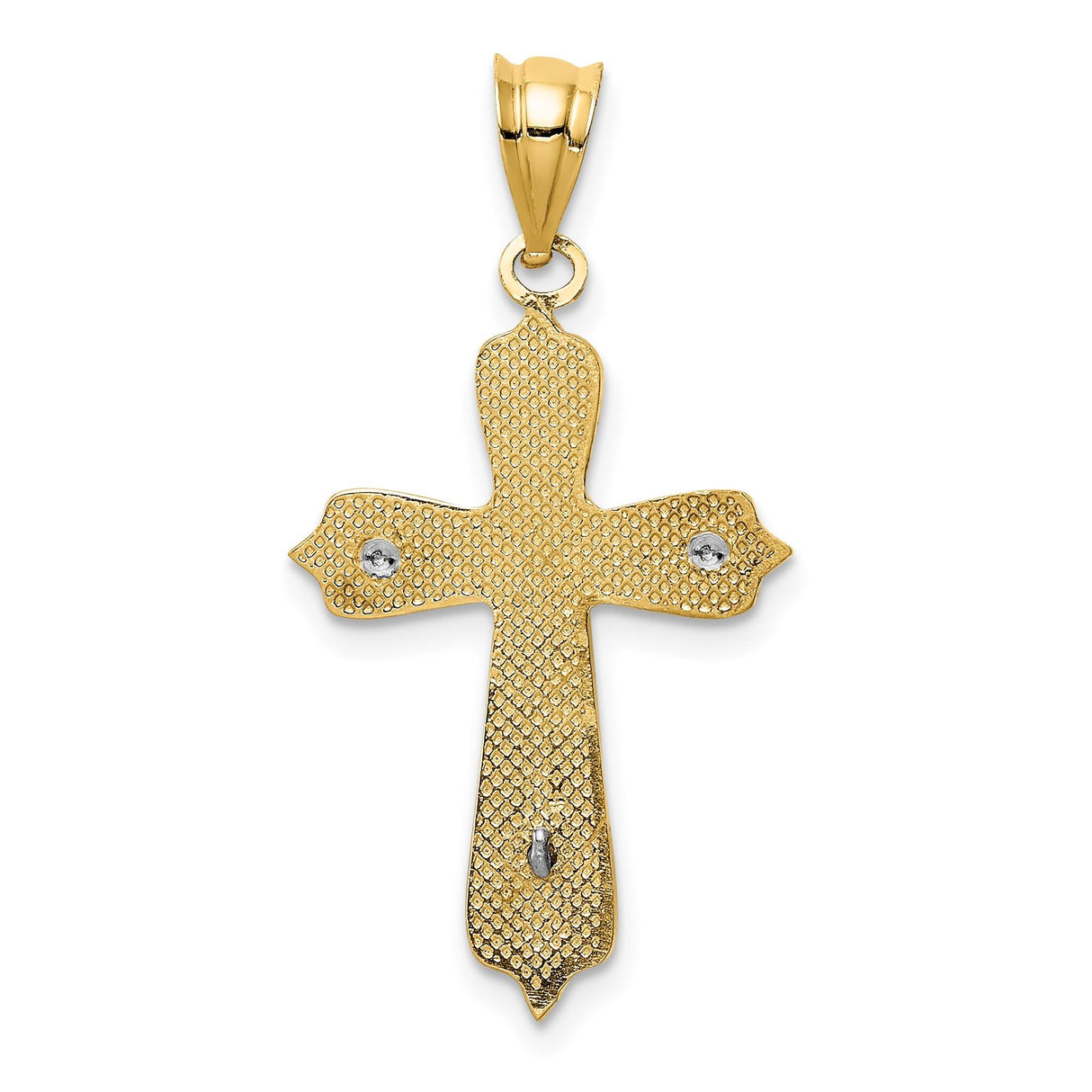 14k Multi-Tone Gold Crucifix Cross Pendant with Christ Figure, Textured Latin Style
