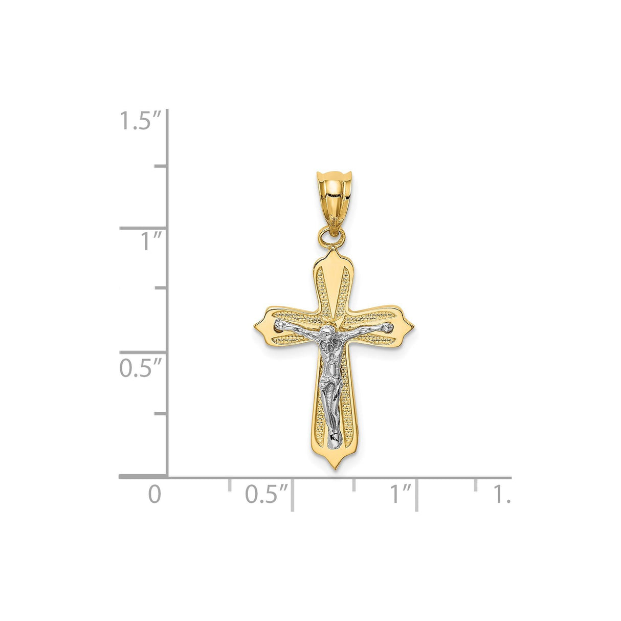 14k Multi-Tone Gold Crucifix Cross Pendant with Christ Figure, Textured Latin Style
