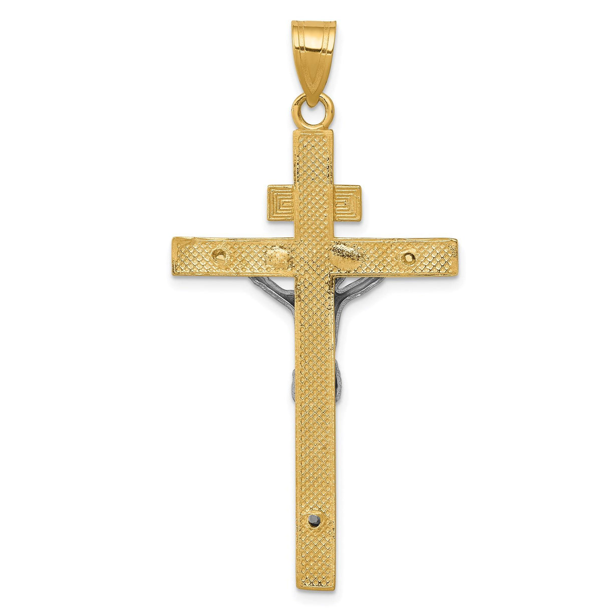 14k Multi-Tone Gold Crucifix Cross Pendant with Jesus Figure, Religious Catholic Jewelry