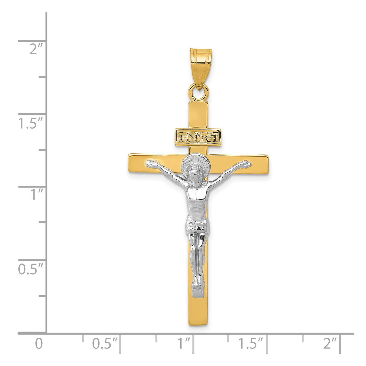 14k Multi-Tone Gold Crucifix Cross Pendant with Jesus Figure, Religious Catholic Jewelry