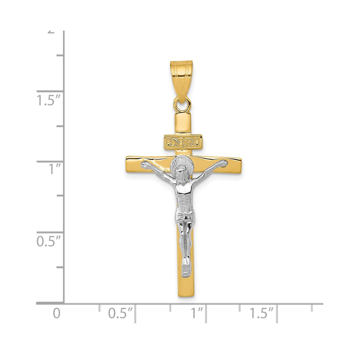 14k Two-Tone Gold Crucifix Cross Pendant, INRI Latin Catholic Jesus Charm