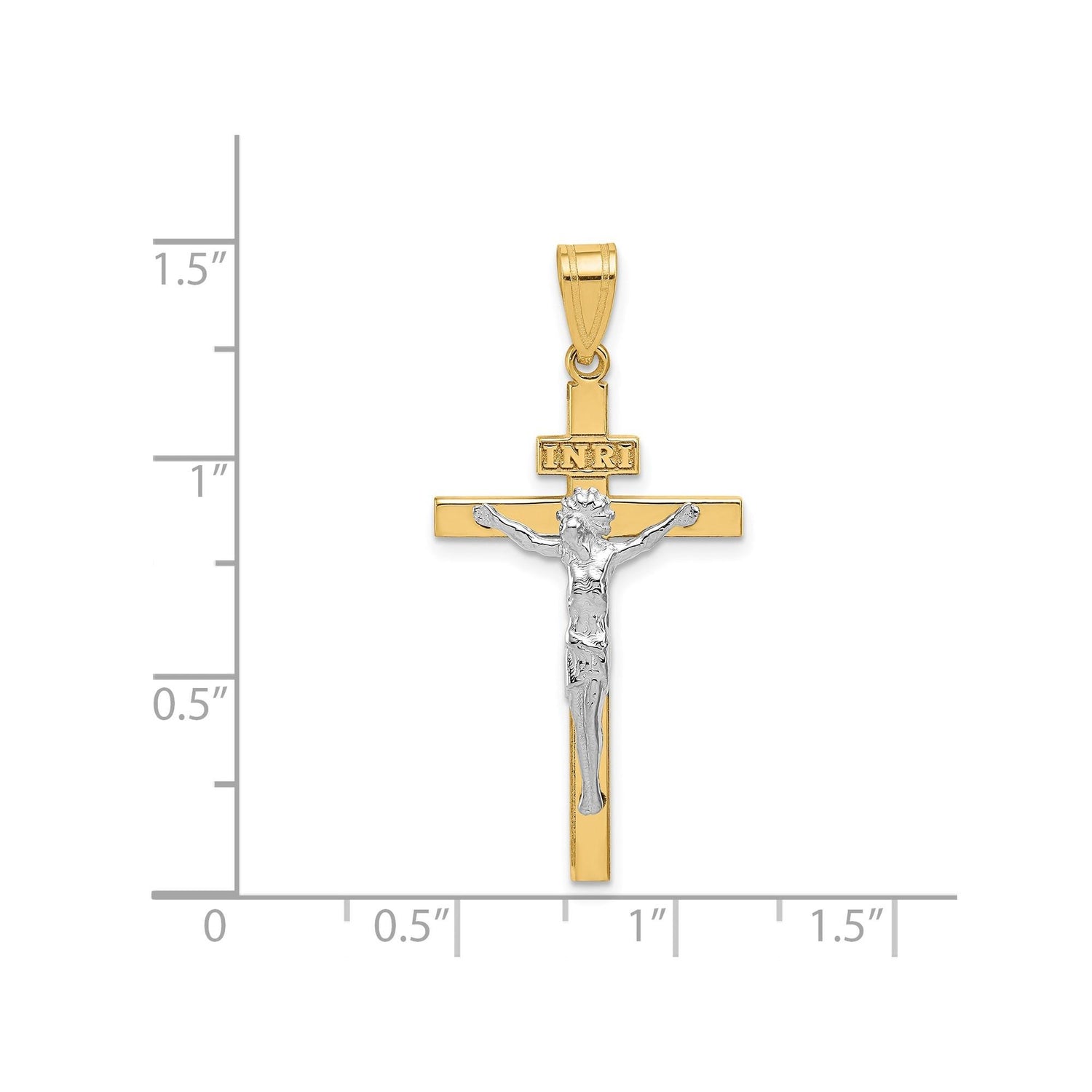 14k Multi-Tone Gold Crucifix Pendant with INRI Latin Cross for Men and Women