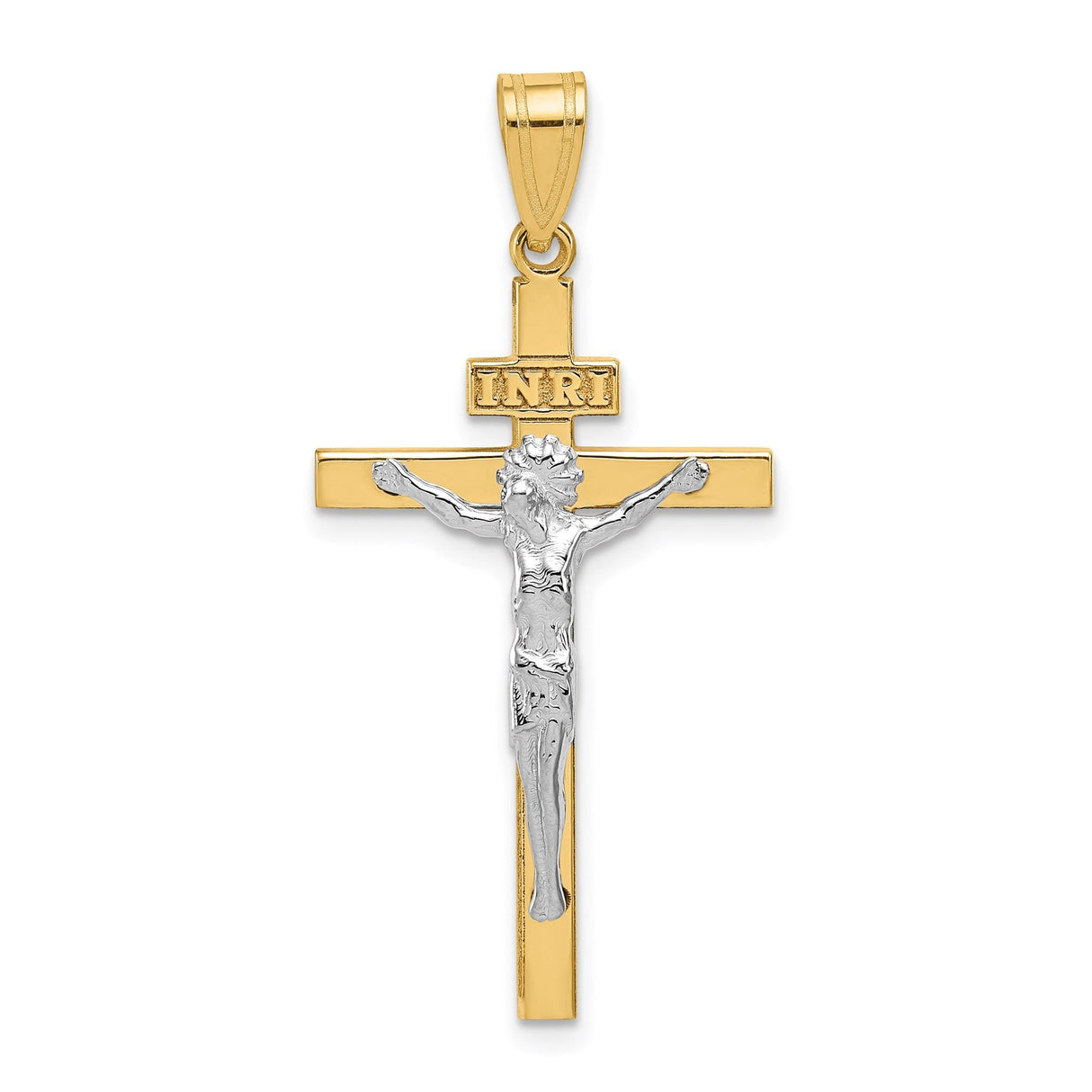 14k Multi-Tone Gold Crucifix Pendant with INRI Latin Cross for Men and Women
