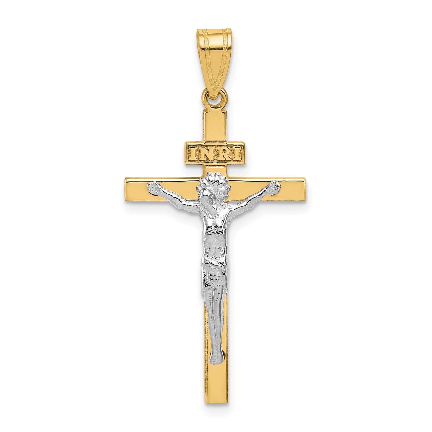 14k Multi-Tone Gold Crucifix Pendant with INRI Latin Cross for Men and Women