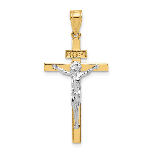 14k Multi-Tone Gold Crucifix Pendant with INRI Latin Cross for Men and Women