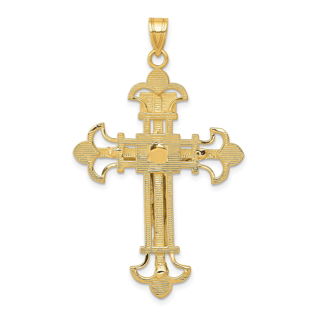 14k Multi-Tone Gold Crucifix Pendant with INRI and Fleur de Lis Jesus Cross Design