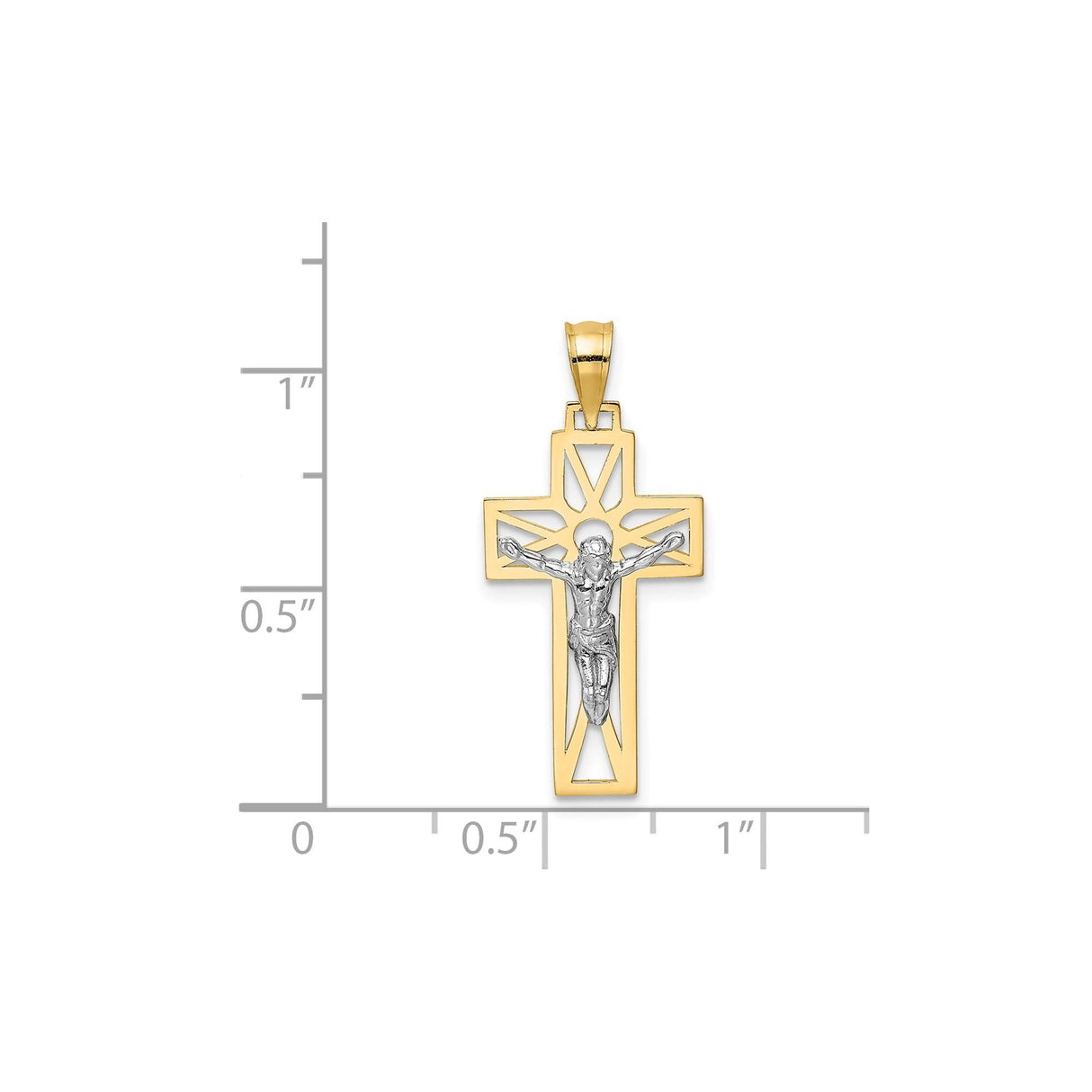 14k Two-Tone Gold Crucifix Pendant with Openwork Design, Catholic Religious Charm