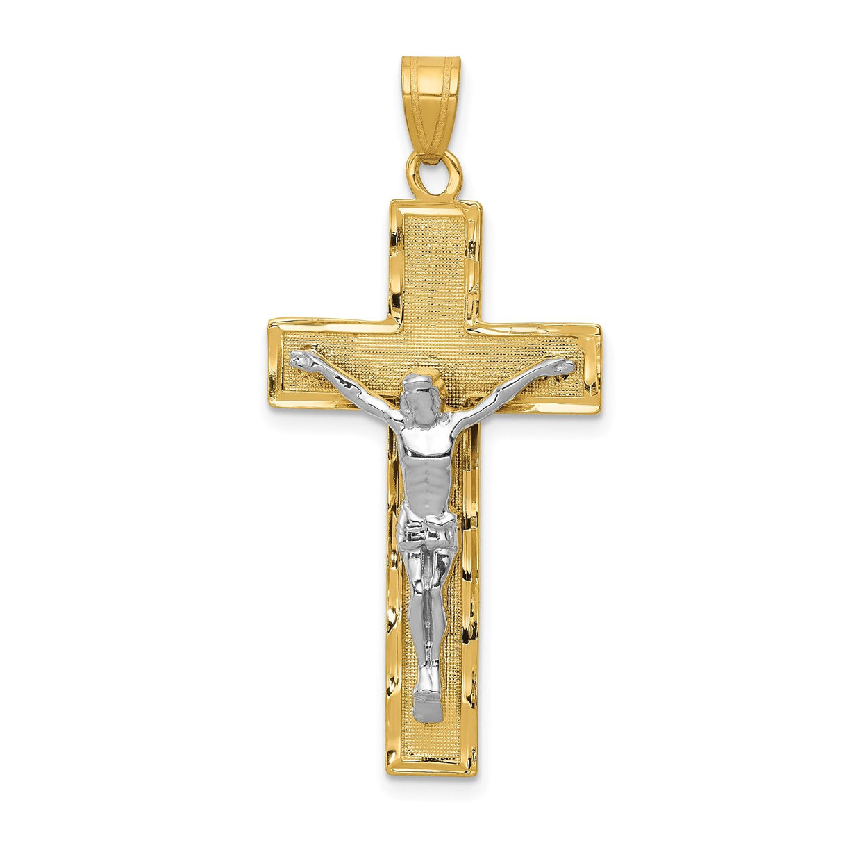 14k Two-Tone Gold Crucifix Cross Pendant with Jesus Figure for Men and Women