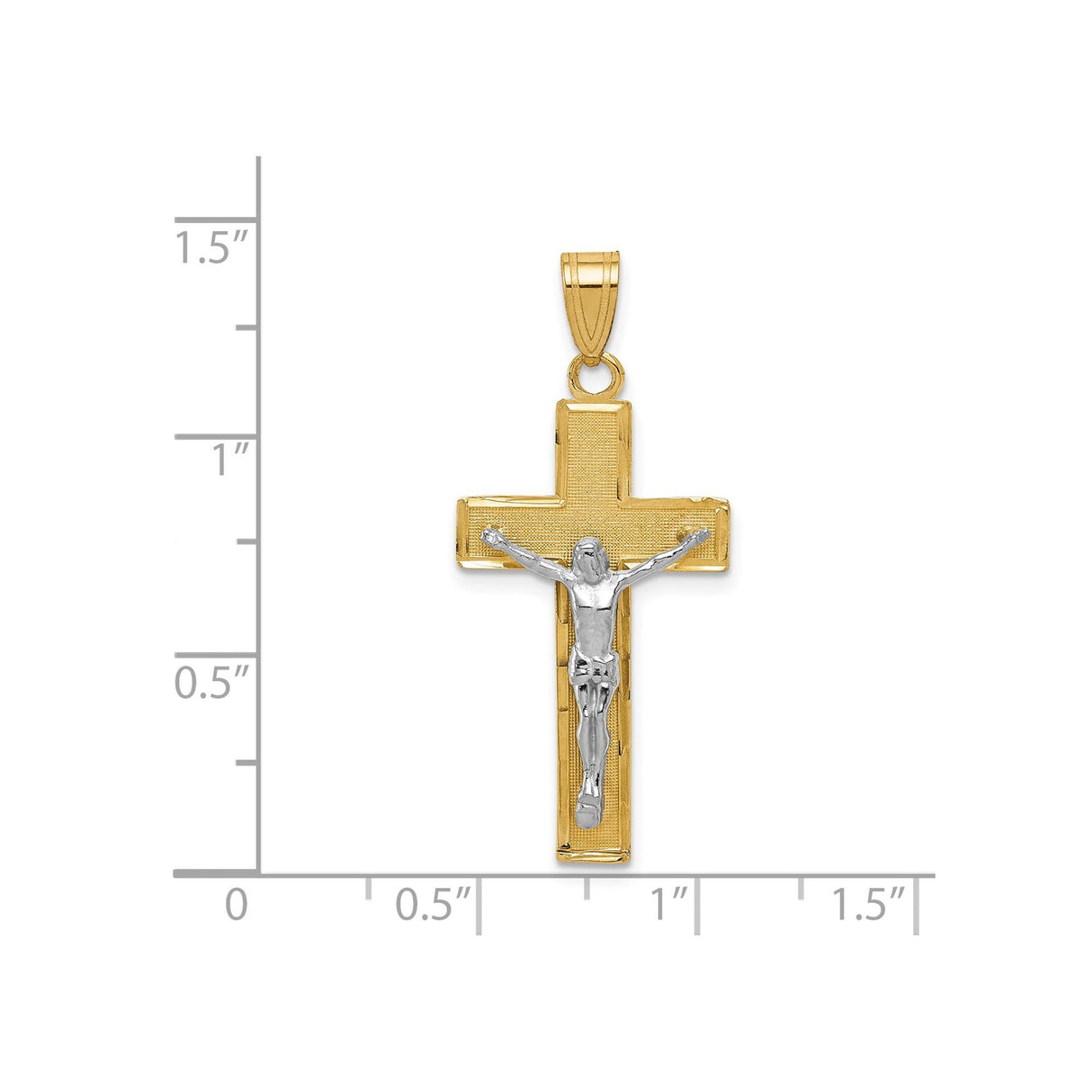 14k Two-Tone Gold Crucifix Cross Pendant, Textured and Satin Finished, Christian Religious Charm