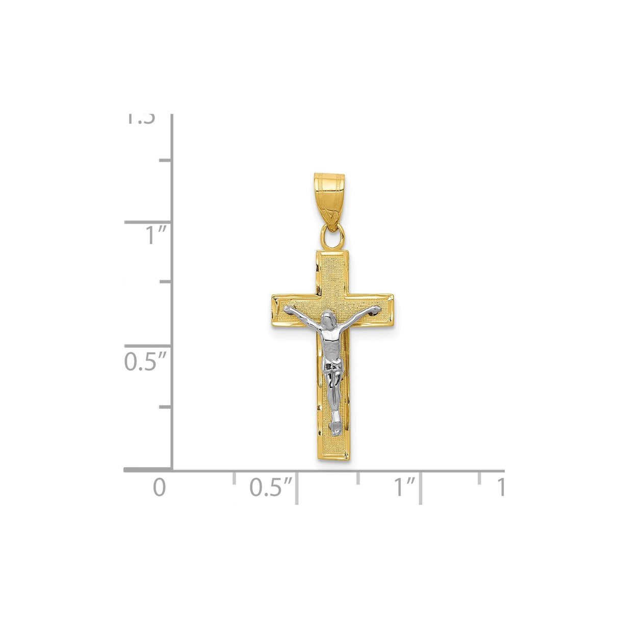 14k Two-Tone Gold Crucifix Cross Pendant with Jesus Figure, Latin Religious Design