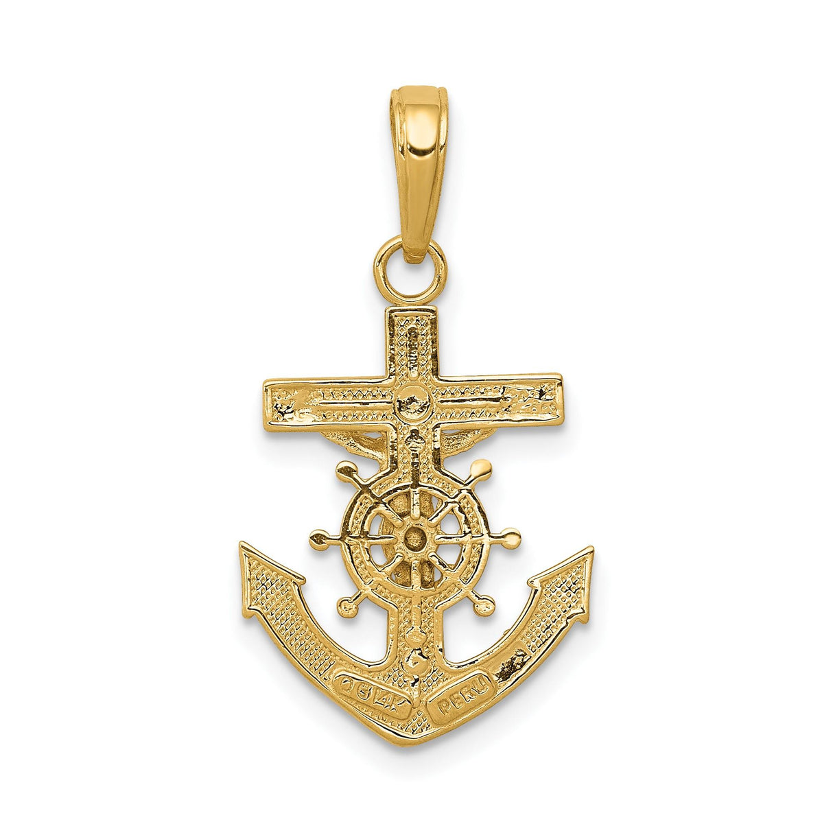 14k Yellow Gold Anchor Crucifix Pendant with Jesus Religious Nautical Cross Charm