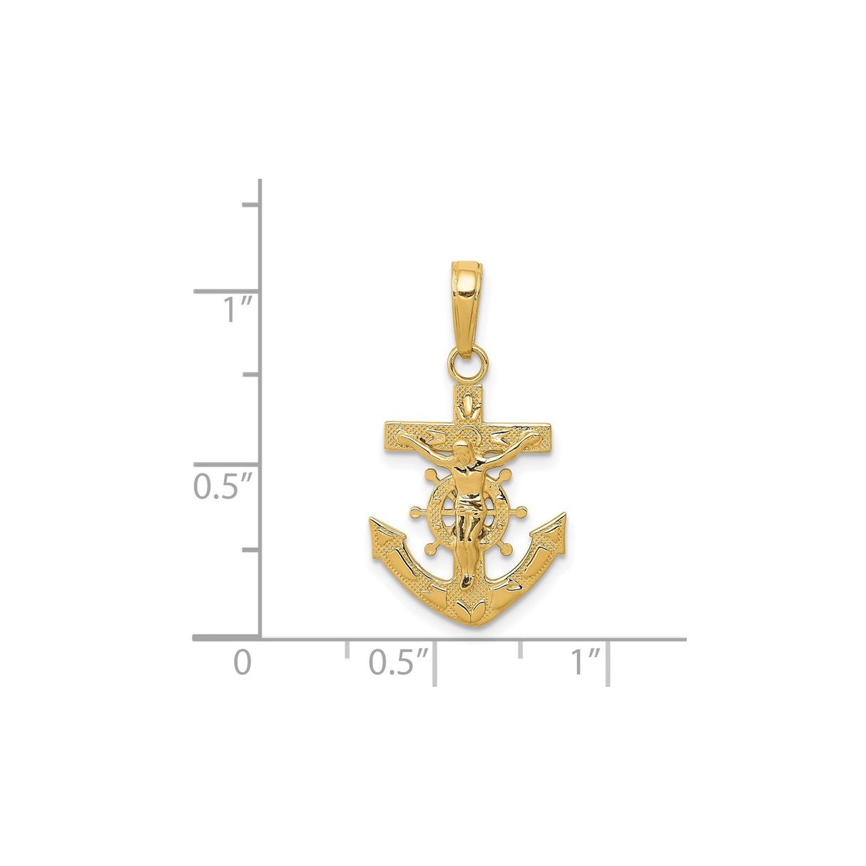 14k Yellow Gold Anchor Crucifix Pendant with Jesus Religious Nautical Cross Charm